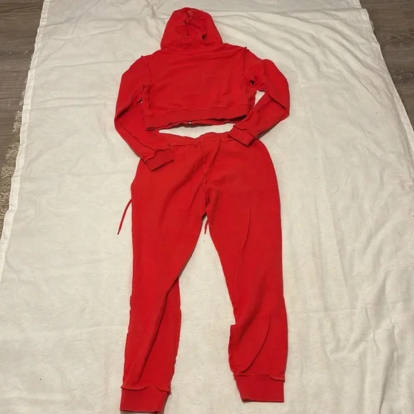 2019 Danielle Guizio Cropped Red Matching Zip-up Hoodie & Joggers size Small - Picture 5 of 9